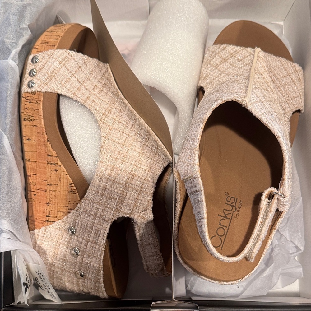Corkys Women's Sand Tweed Wedge Sandals